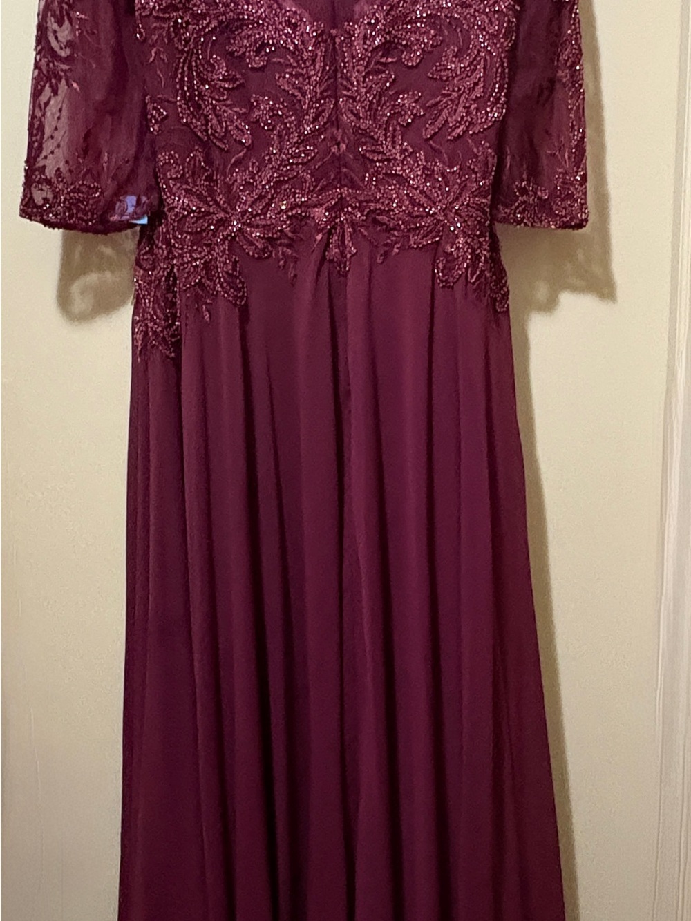 GLS Collective Burgundy Beaded Lace Wedding Guest Gown